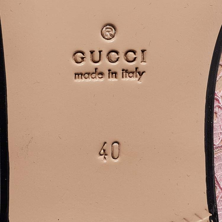 Pre Owned Gucci Pink/Beige Lace and Leather Princetown Flat Mules Size 40