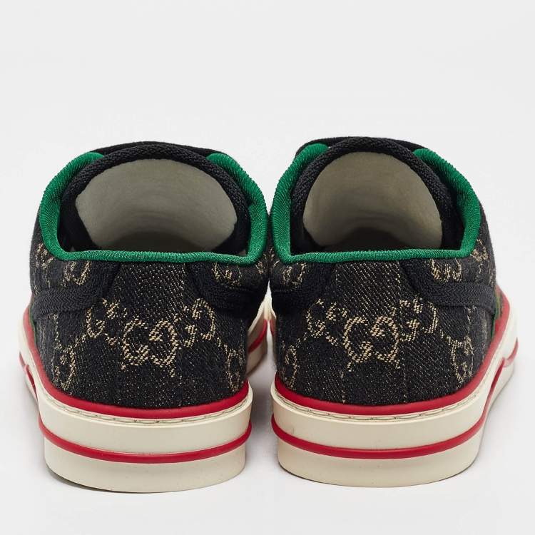 Pre Owned Gucci Black/Cream Denim Tennis 1977 Lace Up Sneakers Size 37