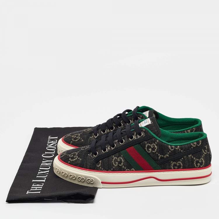 Pre Owned Gucci Black/Cream Denim Tennis 1977 Lace Up Sneakers Size 37