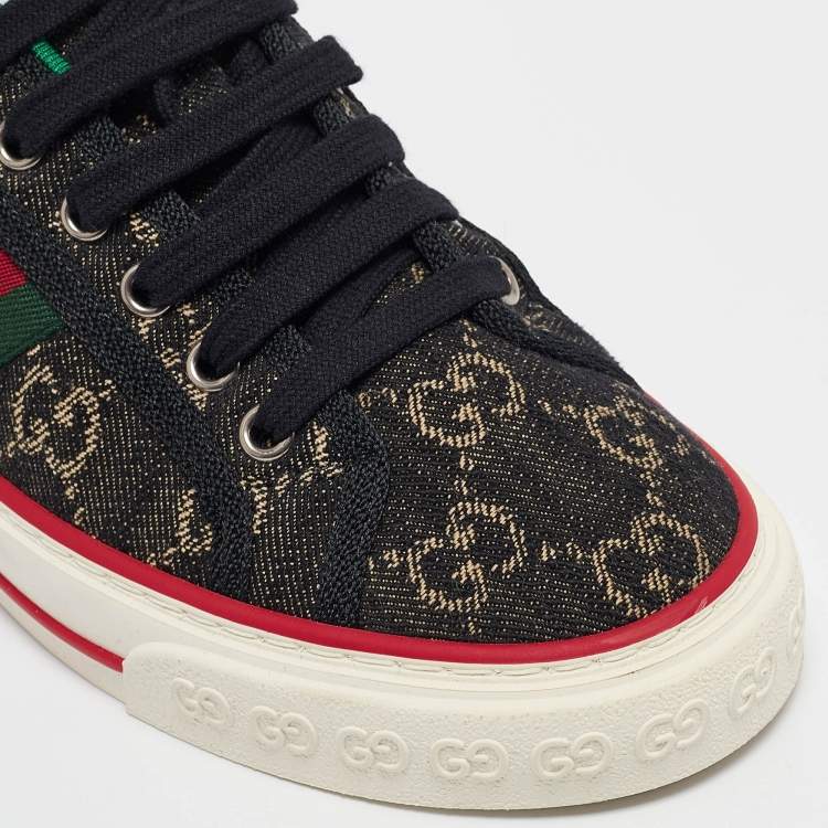 Pre Owned Gucci Black/Cream Denim Tennis 1977 Lace Up Sneakers Size 37