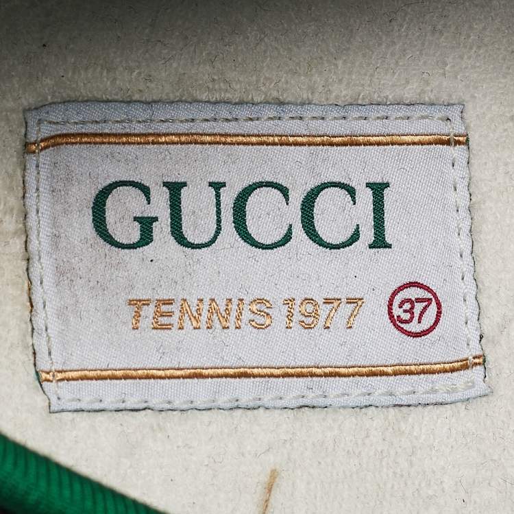 Pre Owned Gucci Black/Cream Denim Tennis 1977 Lace Up Sneakers Size 37