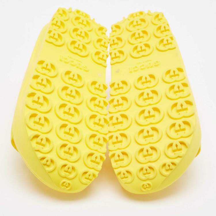 Pre Owned Gucci Yellow Rubber Interlocking G Slide Sandals Size 37