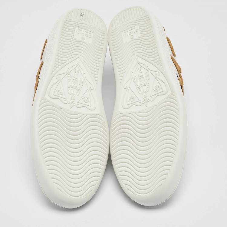 Pre Owned Gucci White Leather Ace Loved Lace Up Sneakers Size 36