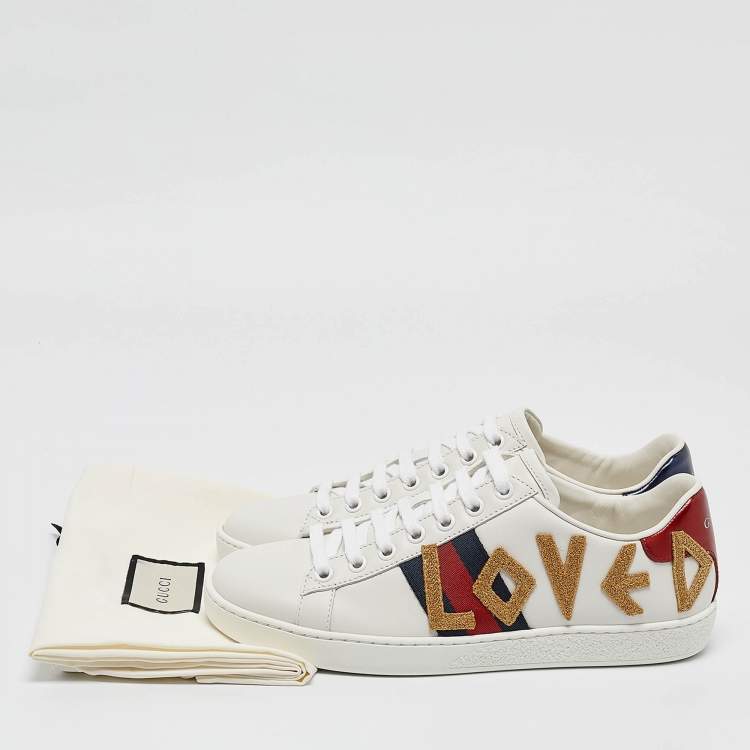 Pre Owned Gucci White Leather Ace Loved Lace Up Sneakers Size 36