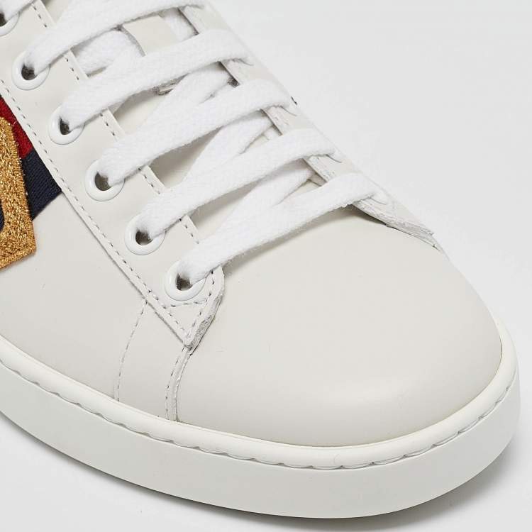 Pre Owned Gucci White Leather Ace Loved Lace Up Sneakers Size 36