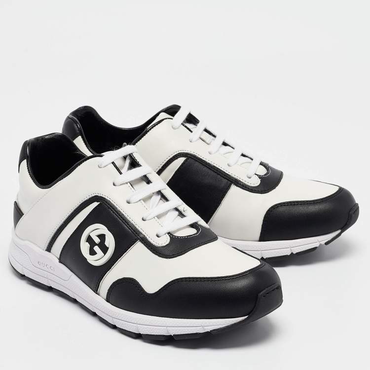 Pre Owned Gucci Black/White Leather Interlocking G Sneakers Size 37