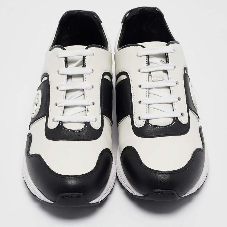 Pre Owned Gucci Black/White Leather Interlocking G Sneakers Size 37