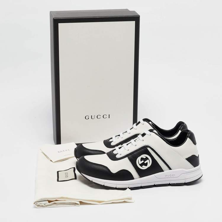 Pre Owned Gucci Black/White Leather Interlocking G Sneakers Size 37