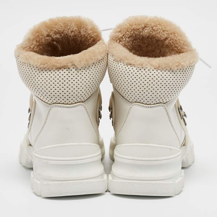 Pre Owned Gucci White Canvas and Leather Flashtrek High Top Sneakers Size 39