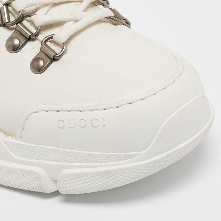 Pre Owned Gucci White Canvas and Leather Flashtrek High Top Sneakers Size 39