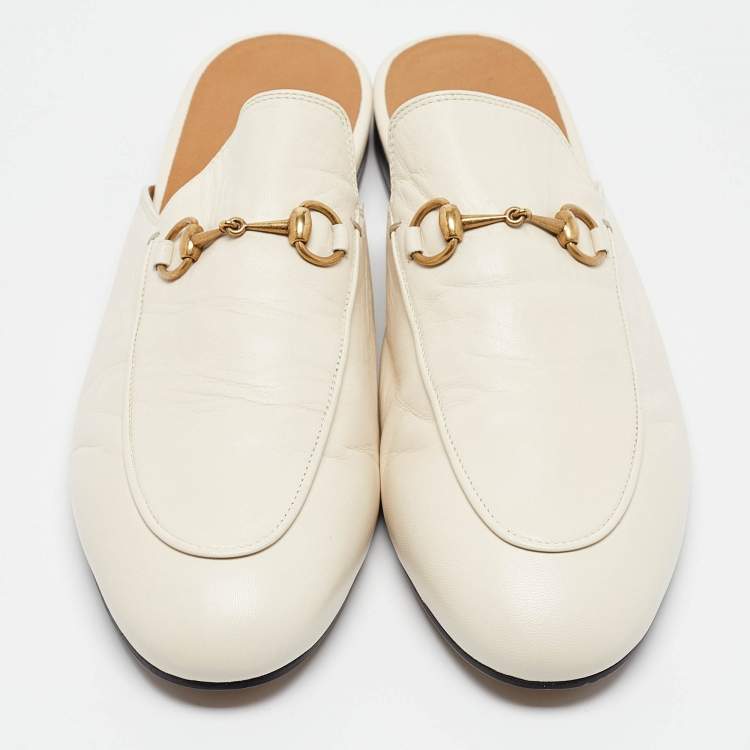 Pre Owned Gucci Cream Leather Princetown Mules Size 41.5