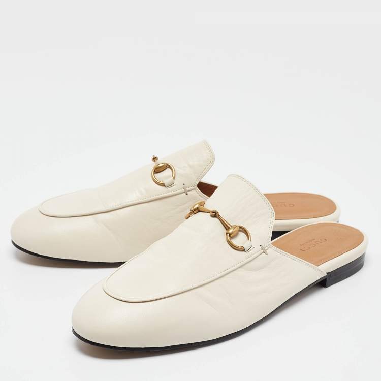 Pre Owned Gucci Cream Leather Princetown Mules Size 41.5