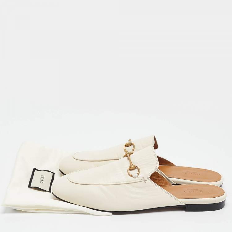 Pre Owned Gucci Cream Leather Princetown Mules Size 41.5