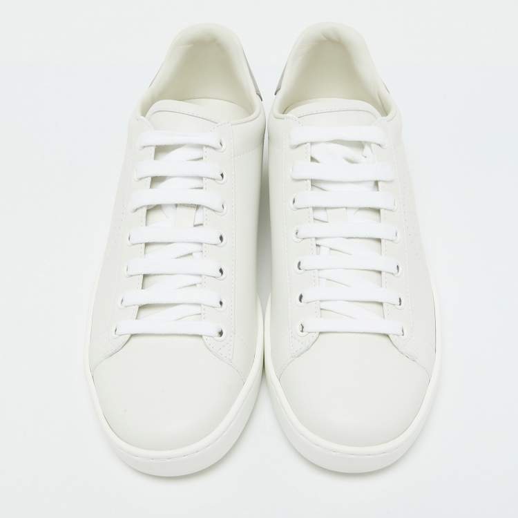 Pre Owned Gucci White/Grey Leather Interlocking G Ace Low Top Sneakers Size 39