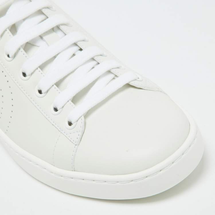 Pre Owned Gucci White/Grey Leather Interlocking G Ace Low Top Sneakers Size 39