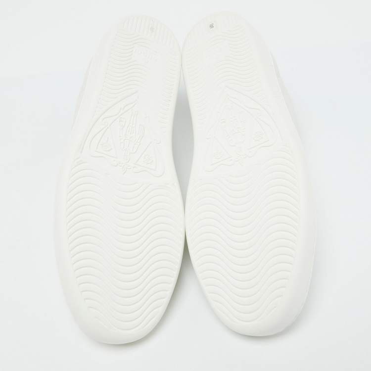 Pre Owned Gucci White/Grey Leather Interlocking G Ace Low Top Sneakers Size 39