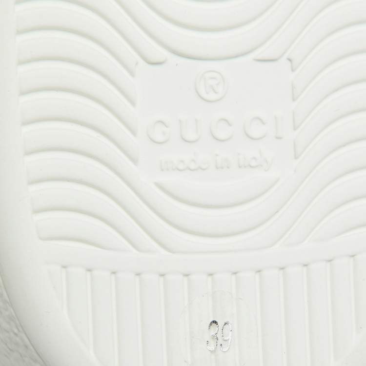 Pre Owned Gucci White/Grey Leather Interlocking G Ace Low Top Sneakers Size 39