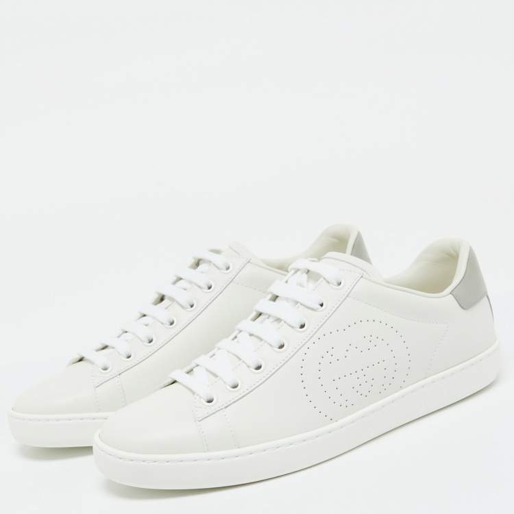 Pre Owned Gucci White/Grey Leather Interlocking G Ace Low Top Sneakers Size 39