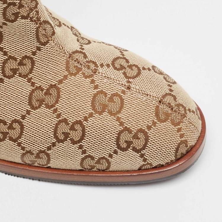 Pre Owned Gucci Beige/Brown GG Canvas Lisa Thigh High Boots Size 39.5