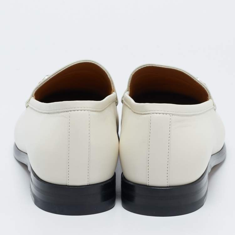 Pre Owned Gucci White Leather Jordaan Slip On Loafers Size 40