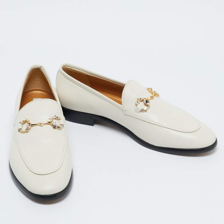Pre Owned Gucci White Leather Jordaan Slip On Loafers Size 40
