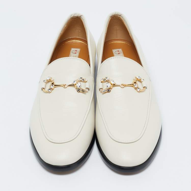 Pre Owned Gucci White Leather Jordaan Slip On Loafers Size 40
