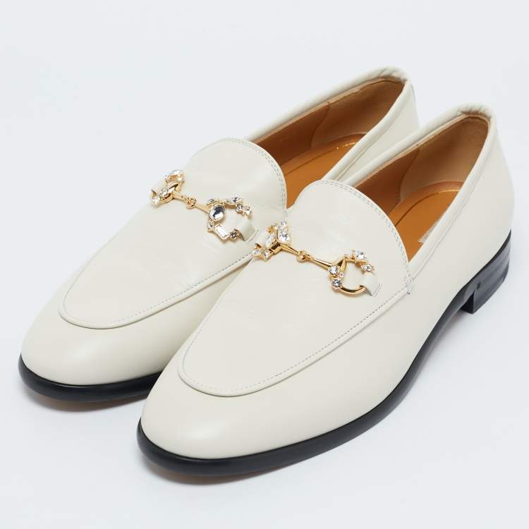 Pre Owned Gucci White Leather Jordaan Slip On Loafers Size 40