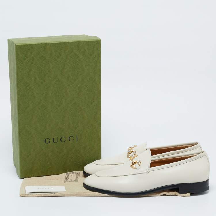 Pre Owned Gucci White Leather Jordaan Slip On Loafers Size 40