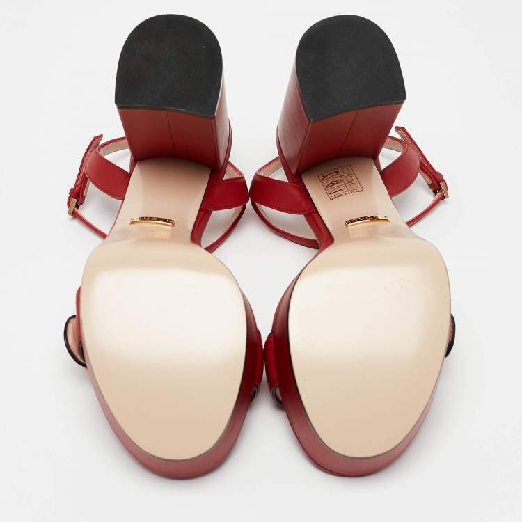 Pre Owned Gucci Red Leather GG Marmont Platform Sandals Size 36