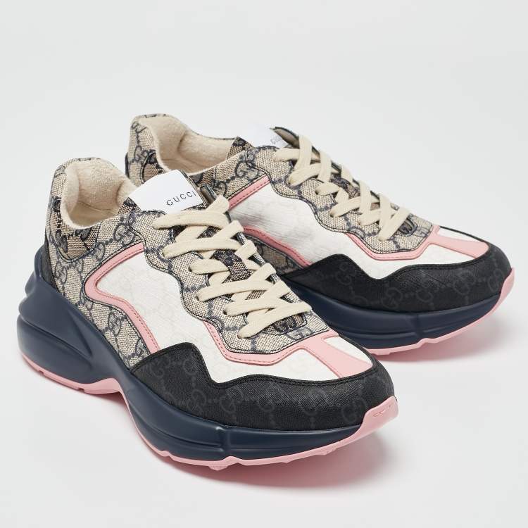Pre Owned Gucci Multicolor GG Supreme Canvas Rhyton Sneakers Size 37.5