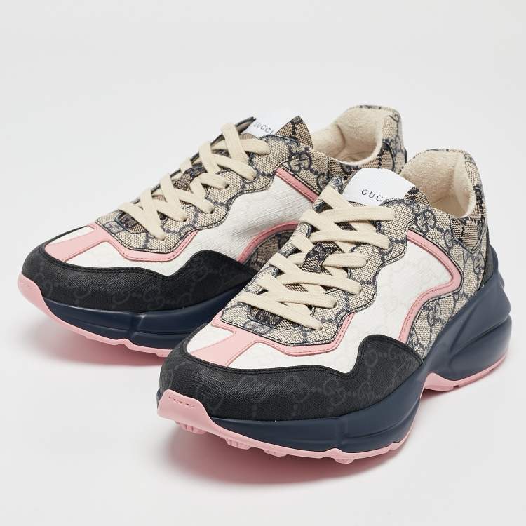 Pre Owned Gucci Multicolor GG Supreme Canvas Rhyton Sneakers Size 37.5