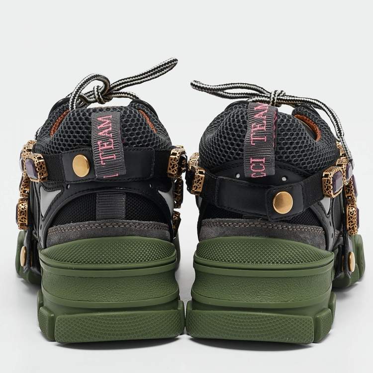 Pre Owned Gucci Multilcolor Leather and Mesh Flashtrek Sneakers Size 35