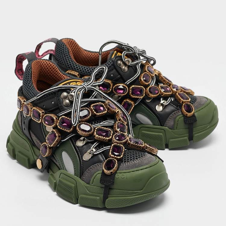 Pre Owned Gucci Multilcolor Leather and Mesh Flashtrek Sneakers Size 35