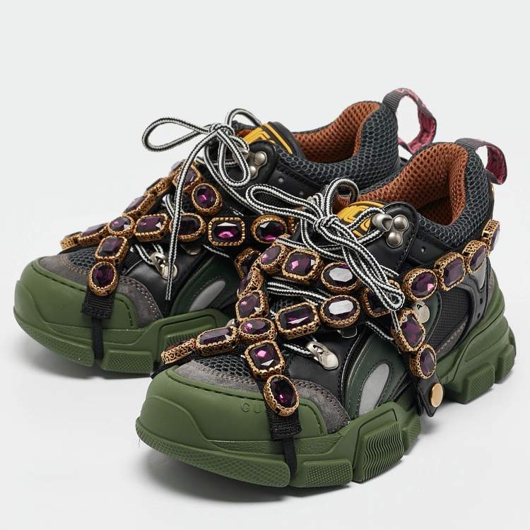 Pre Owned Gucci Multilcolor Leather and Mesh Flashtrek Sneakers Size 35