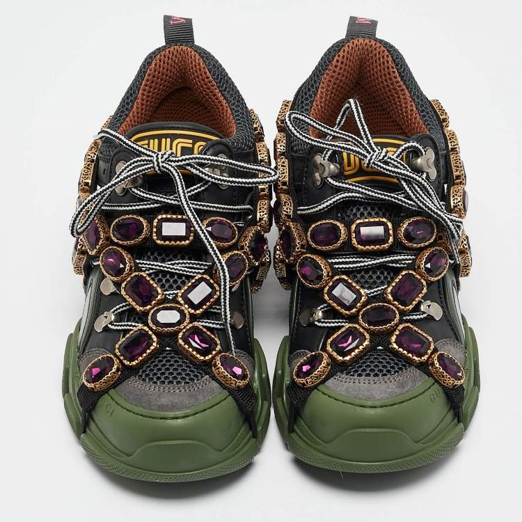 Pre Owned Gucci Multilcolor Leather and Mesh Flashtrek Sneakers Size 35