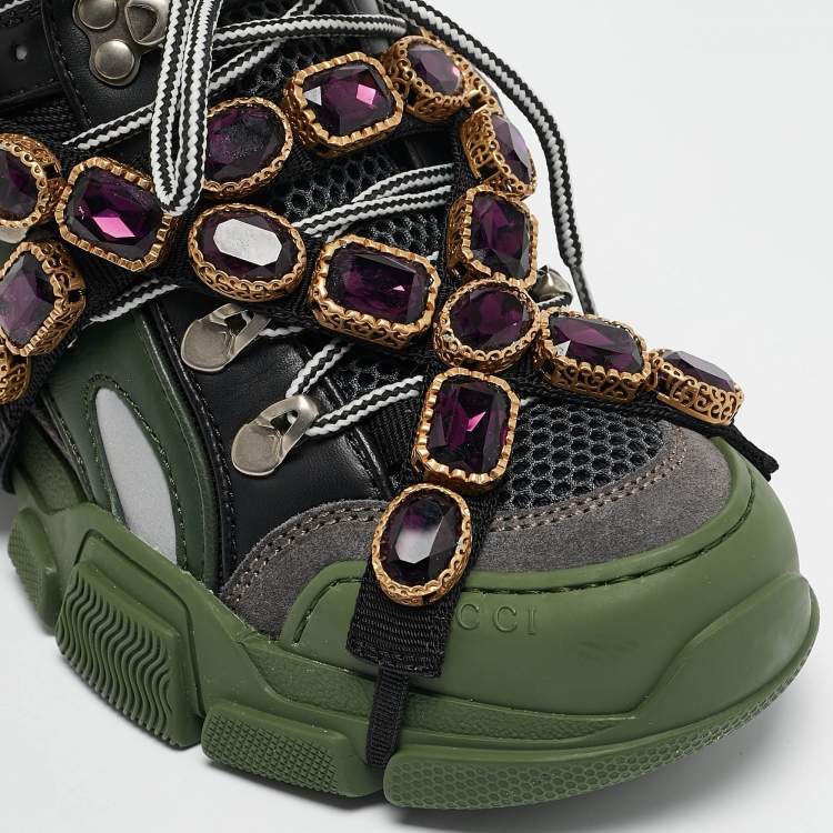 Pre Owned Gucci Multilcolor Leather and Mesh Flashtrek Sneakers Size 35