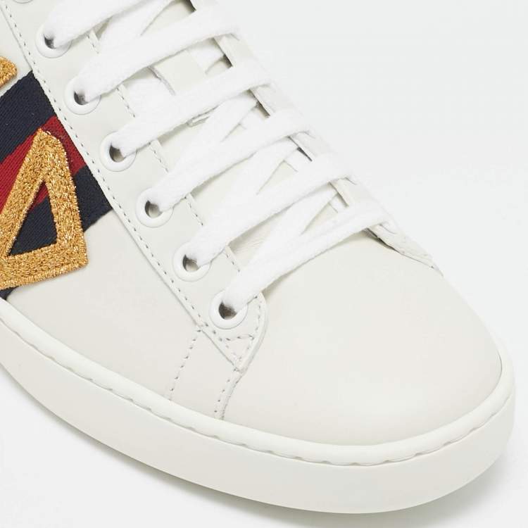 Pre Owned Gucci White Leather Ace Loved Lace Up Sneakers Size 36