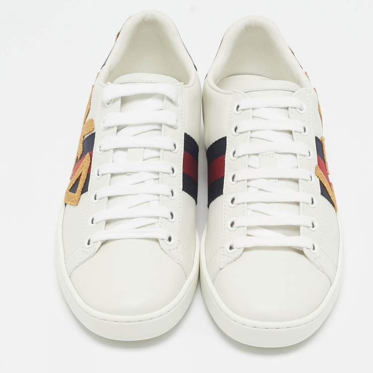 Pre Owned Gucci White Leather Ace Loved Lace Up Sneakers Size 36