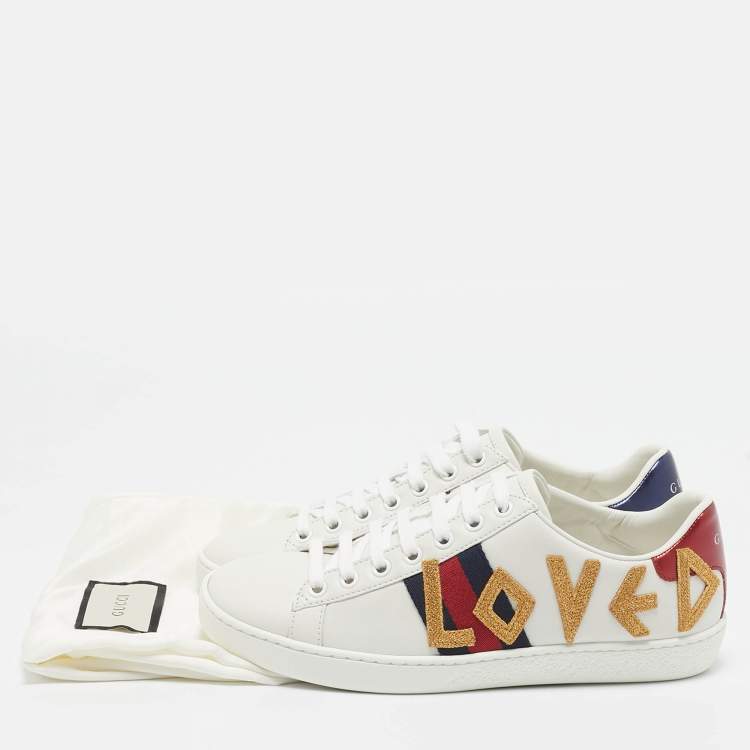 Pre Owned Gucci White Leather Ace Loved Lace Up Sneakers Size 36