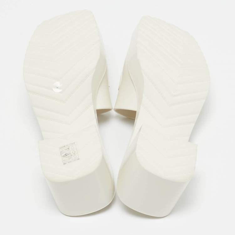 Pre Owned Gucci White Rubber Embossed Logo Block Heel Slide Sandals Size 40