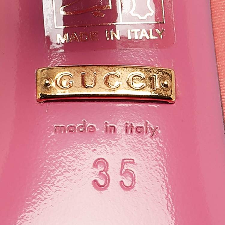 Pre Owned Gucci Pink Fabric Pearl Embellished T-Strap Pumps Size 35