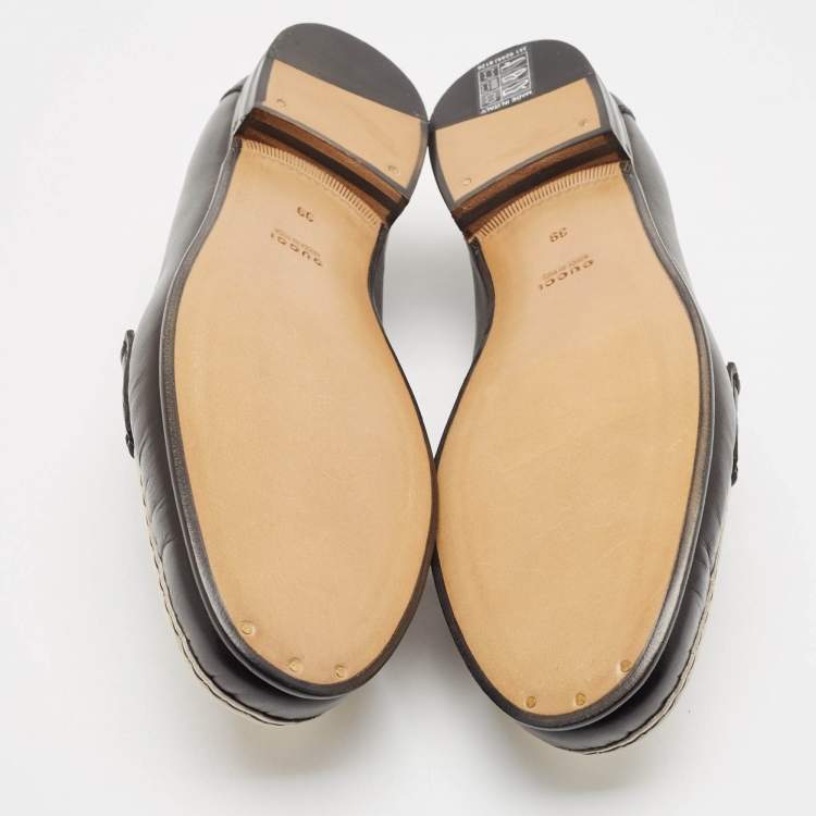 Pre Owned Gucci Black/Off White Leather 1953 Horsebit Loafers Size 39