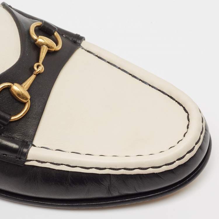 Pre Owned Gucci Black/Off White Leather 1953 Horsebit Loafers Size 39