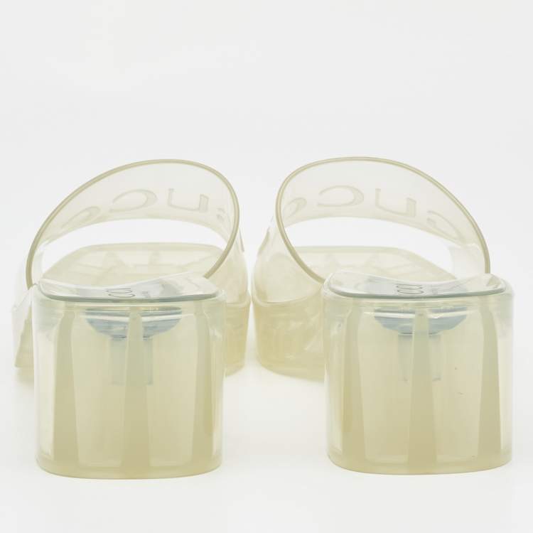 Pre Owned Gucci Transparent Rubber Embossed Logo Slide Sandals Size 39