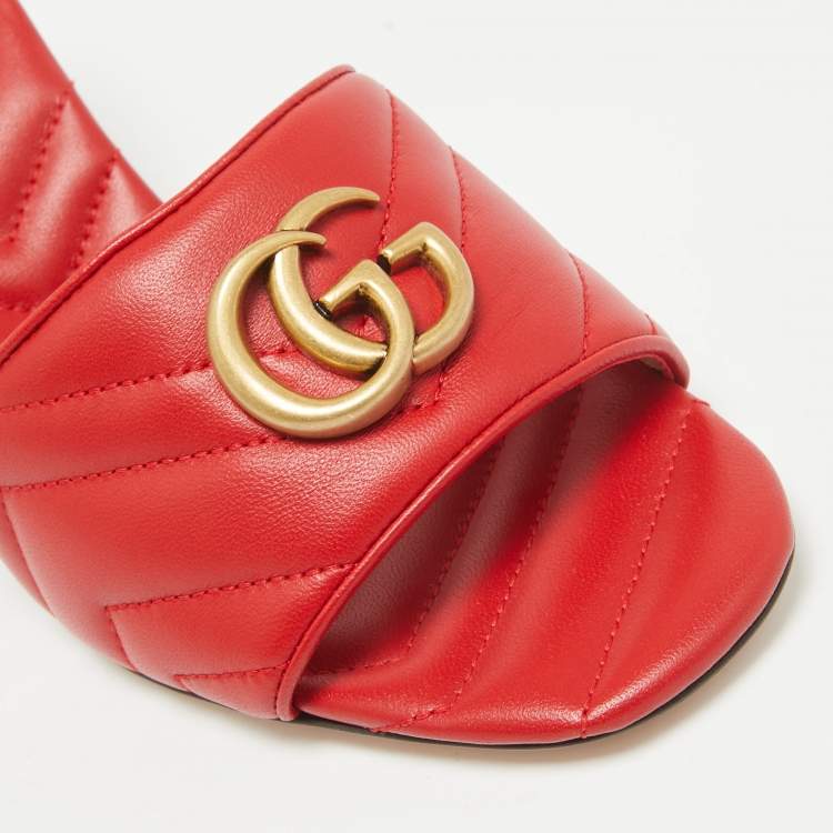 Pre Owned Gucci Red Quilted Leather GG Marmont Slide Sandals Size 40