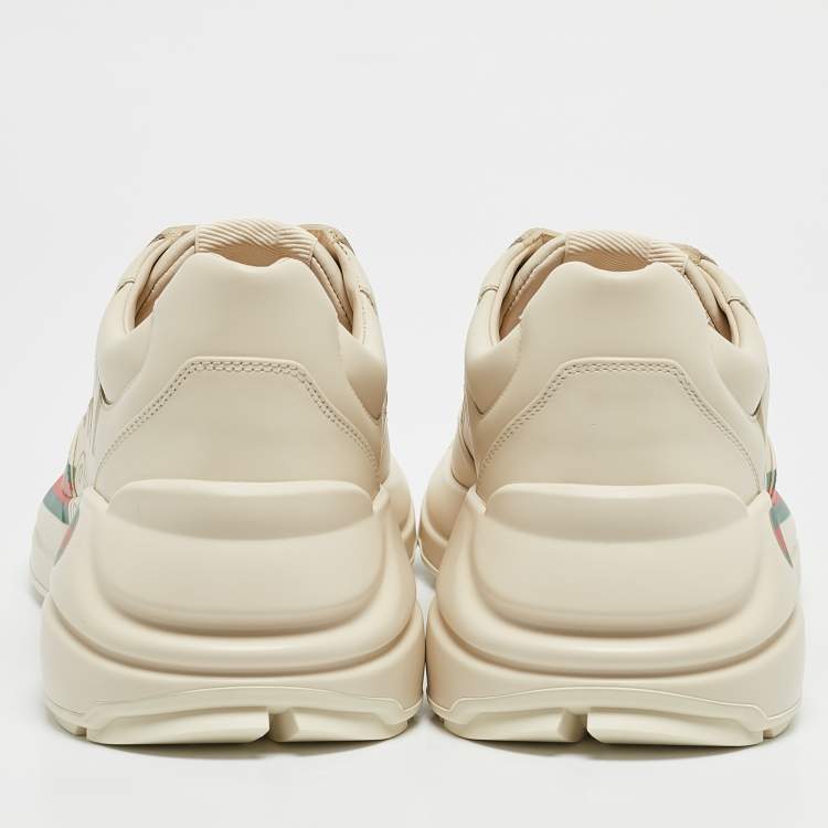 Pre Owned Gucci Cream Leather Vintage Logo Rhyton Sneakers Size 41