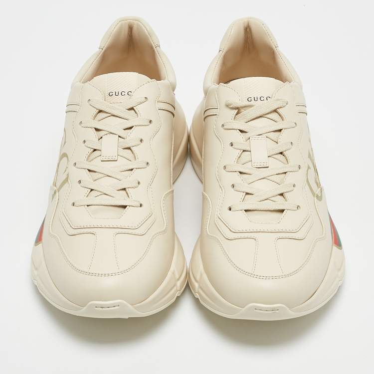 Pre Owned Gucci Cream Leather Vintage Logo Rhyton Sneakers Size 41