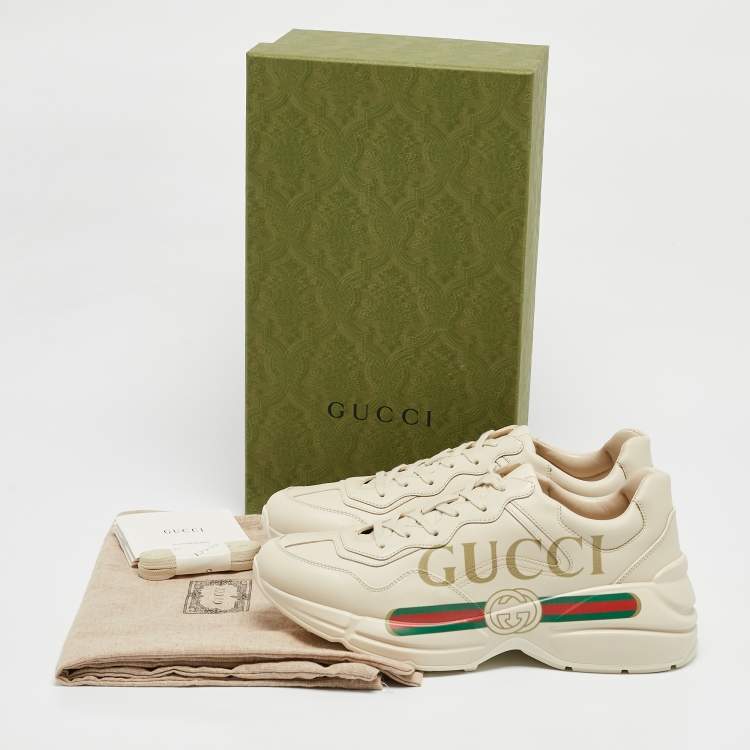 Pre Owned Gucci Cream Leather Vintage Logo Rhyton Sneakers Size 41