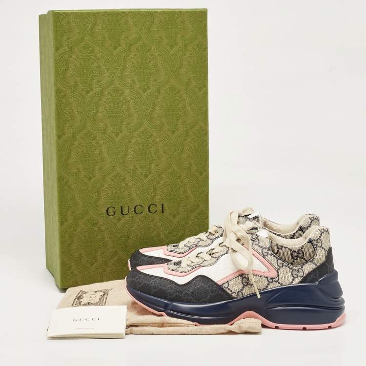Pre Owned Gucci Multicolor GG Supreme Canvas Rhyton Sneakers Size 37