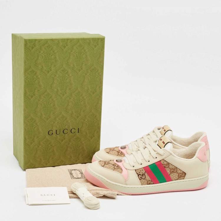 Pre Owned Gucci Multicolor Nubuck Leather and Crystal GG Canvas Screener Sneakers Size 41